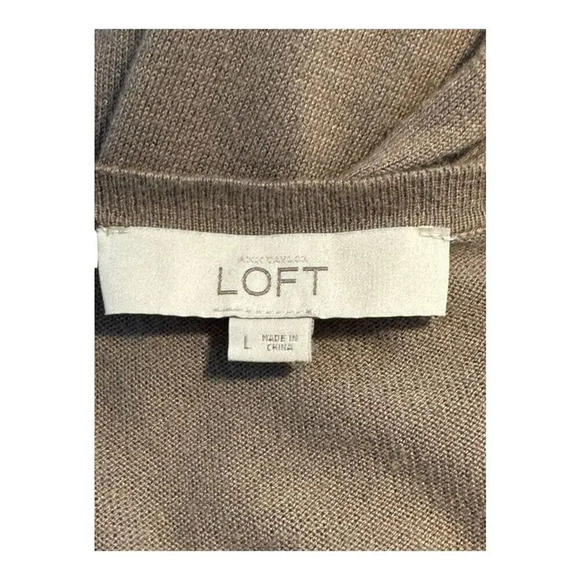 LOFT Women’s Large Tan Brown 3/4 Sleeve Open Cardigan Soft Flowy - Picture 4 of 8